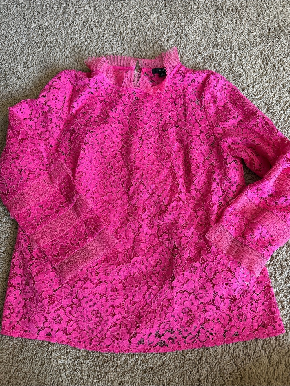 J.Crew NWT size, medium, pink lace, long sleeve blouse